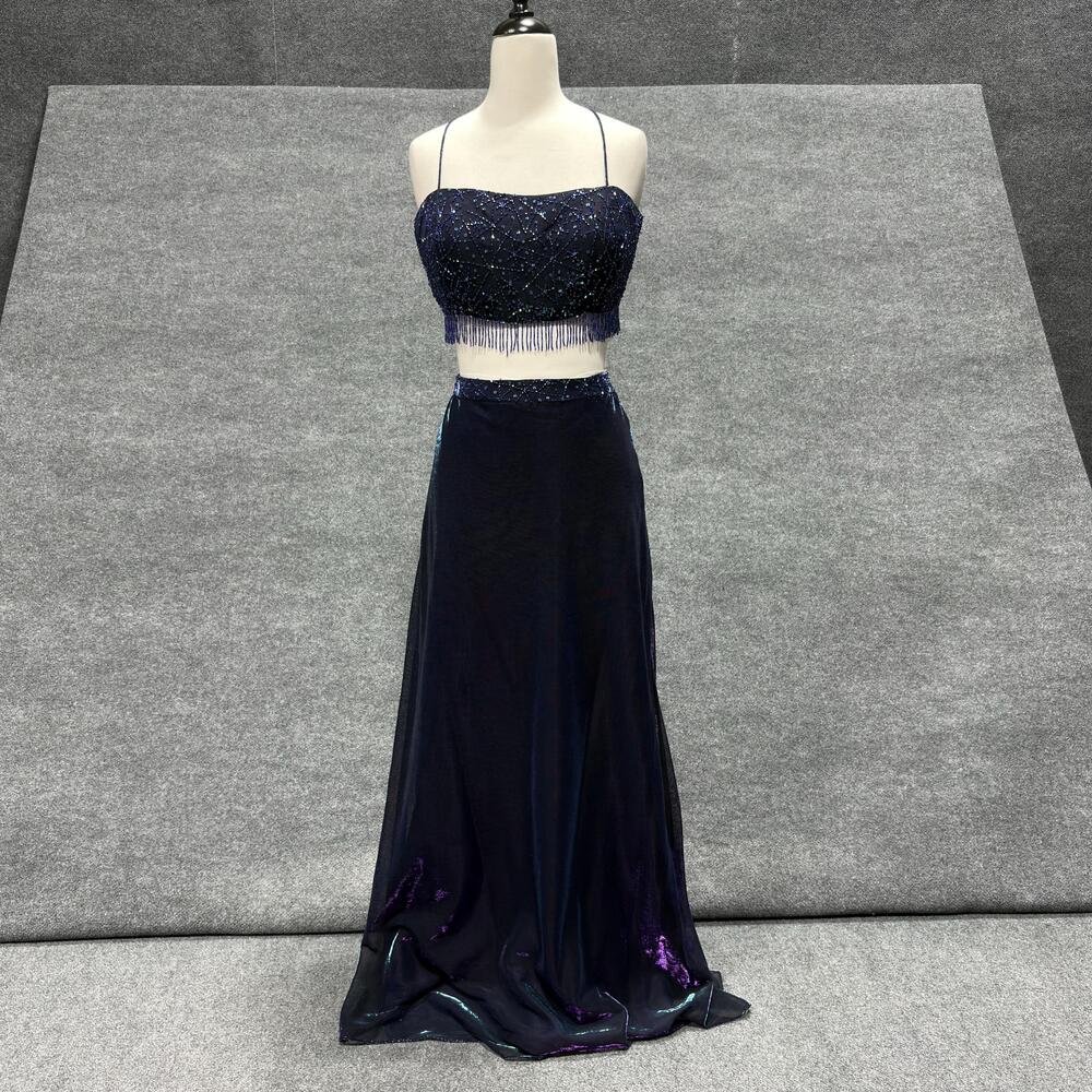 Cassandra Stone Dress Womens 14 Purple Turquoise Beaded 2 Piece Prom Formal